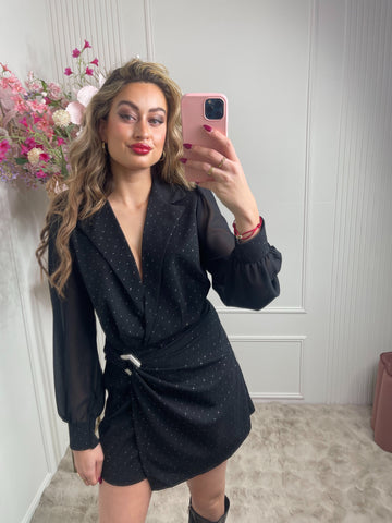 silver detail dots playsuit black