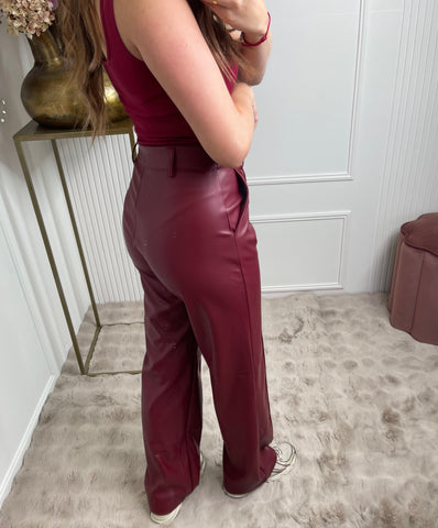 leather pants bordeaux red