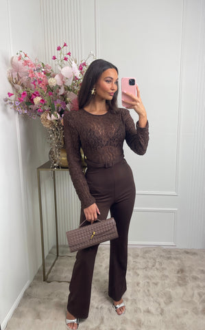 lace jumpsuit brown
