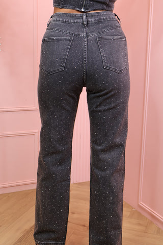 Silver diamond stones denim jeans dark grey 3028