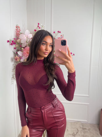 Romy mesh diamonds body bordeaux red