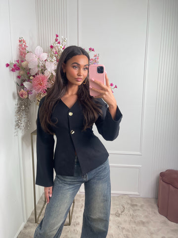 cinched waist blazer black