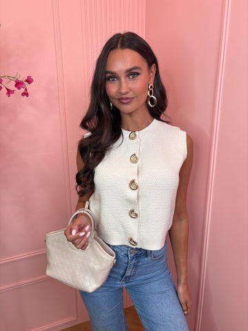 jolie gold detail gilet top white