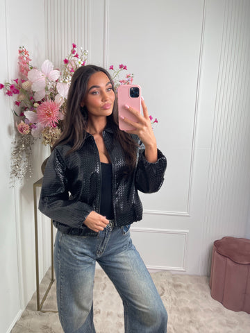 Kaylee leather print jacket black