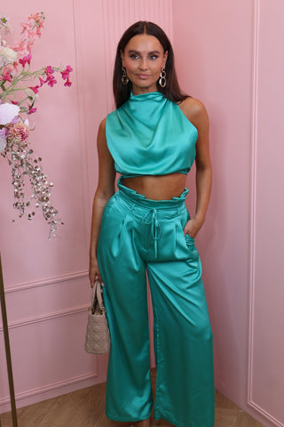 nicole satin two pieces set green