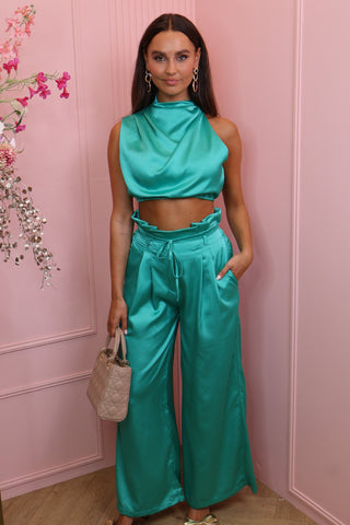 nicole satin two pieces set green