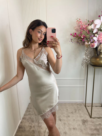 Nena satin lace dress beige