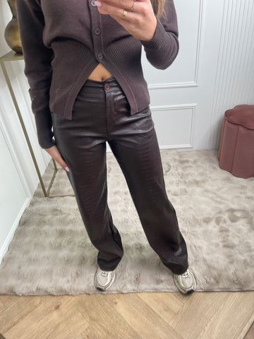 leather snake print pants dark brown