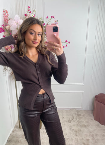 Lana knit cinched cardigan brown