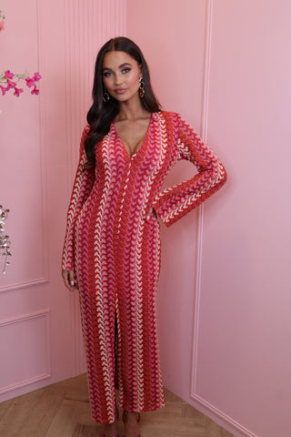 long zig zag dress pink/red