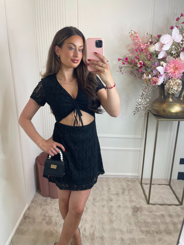 Cut out crochet dress black