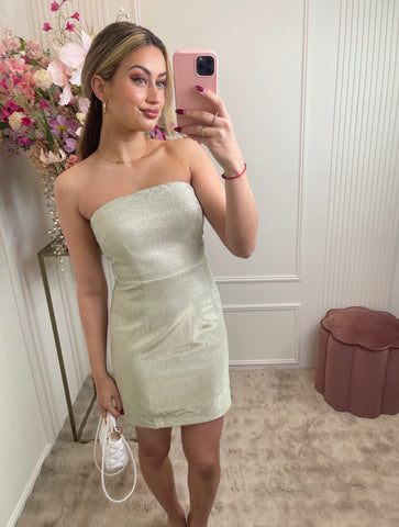 elody strapless glitter dress creme