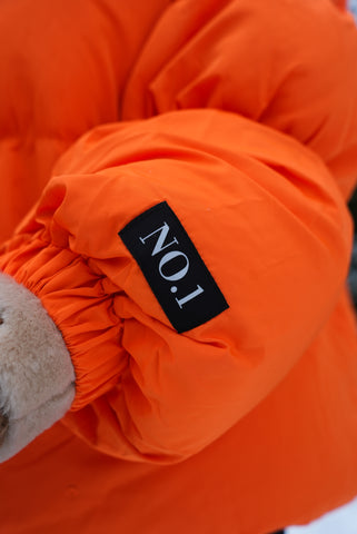 puffer jacket orange devon the label