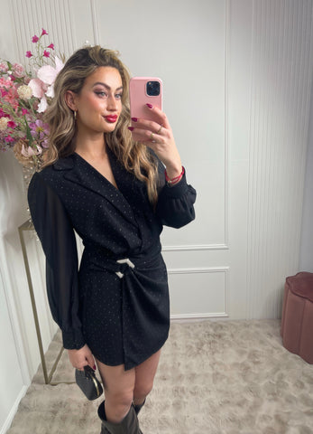 silver detail dots playsuit black