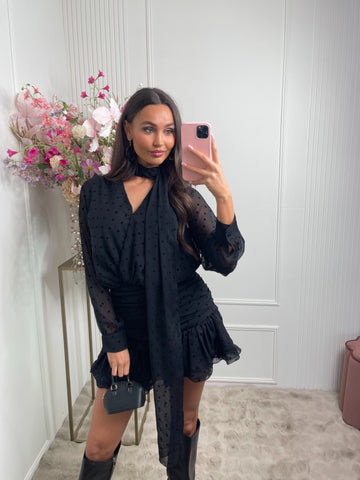 dots scarf dress black