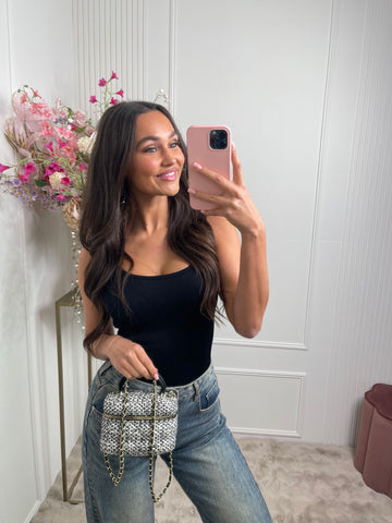 tweed vanity bag white/black