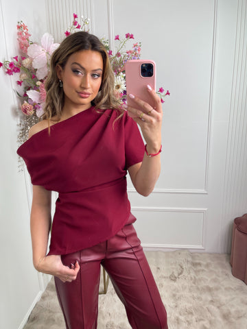 Tessa draped top bordeaux red