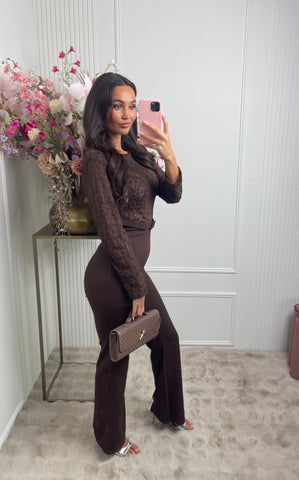 lace jumpsuit brown