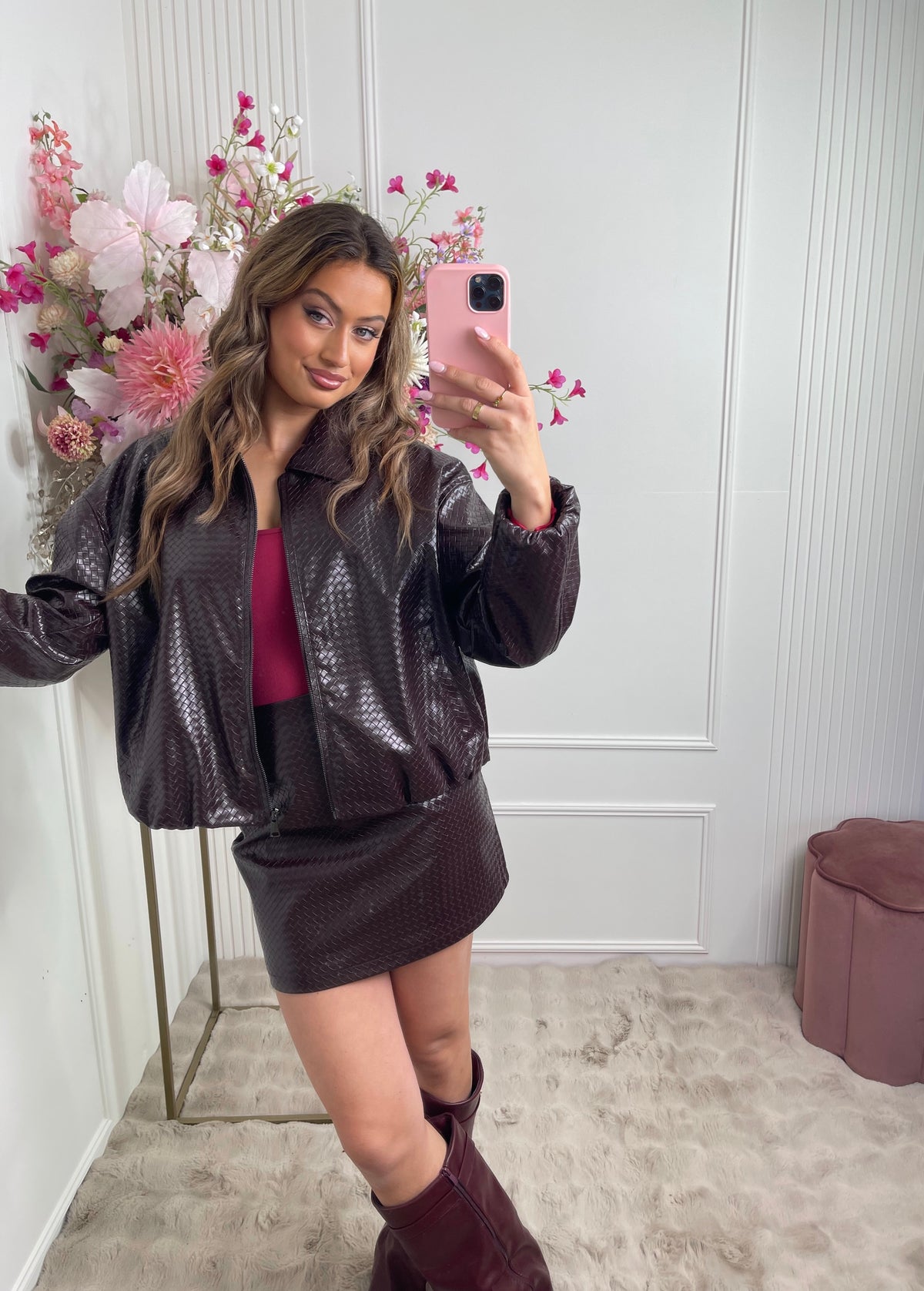 Kaylee leather print skirt bordeaux red