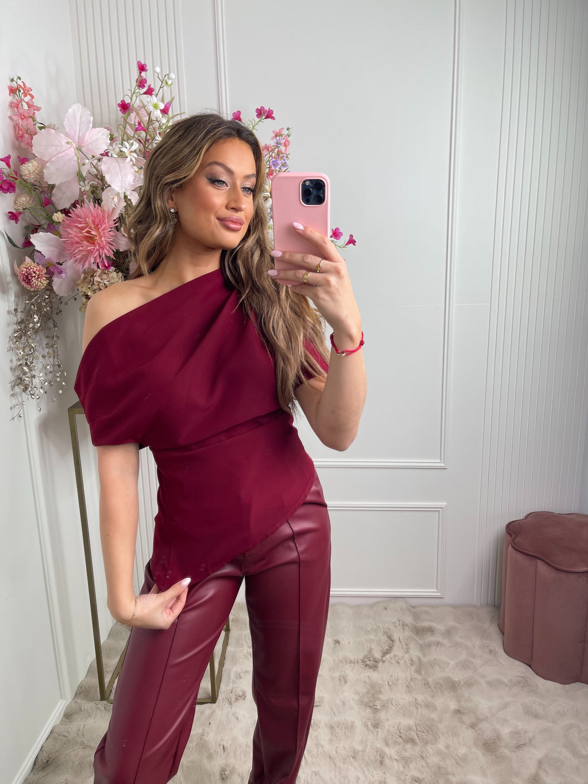 Tessa draped top bordeaux red