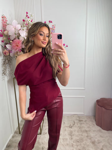 Tessa draped top bordeaux red