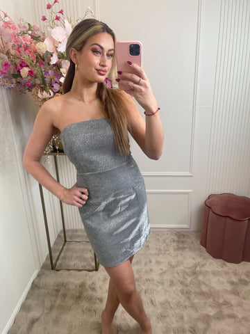 Elody strapless glitter dress silver