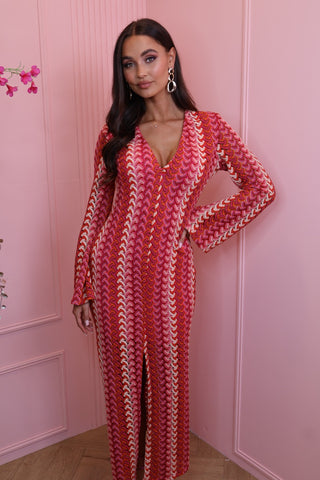 long zig zag dress pink/red