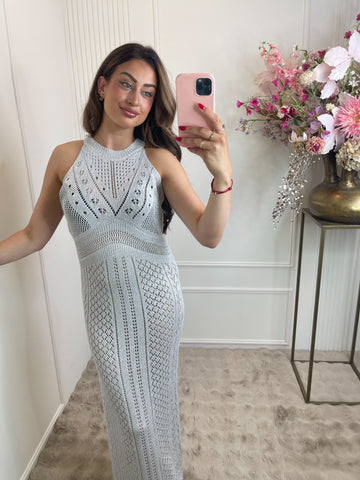 Silver halter lurex maxi beach dress