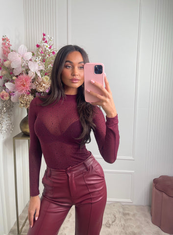 Romy mesh diamonds body bordeaux red