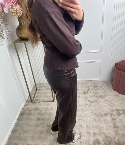 leather snake print pants dark brown