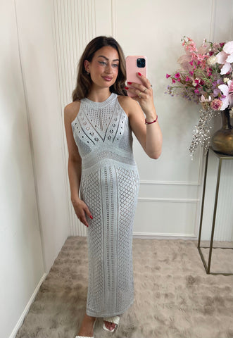 Silver halter lurex maxi beach dress