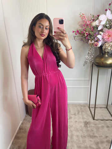 Beau rib jumpsuit fuchsia pink