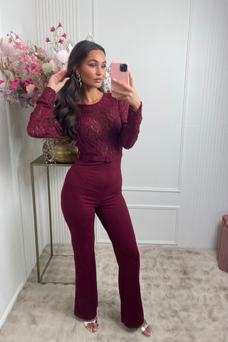 lace jumpsuit bordeaux red
