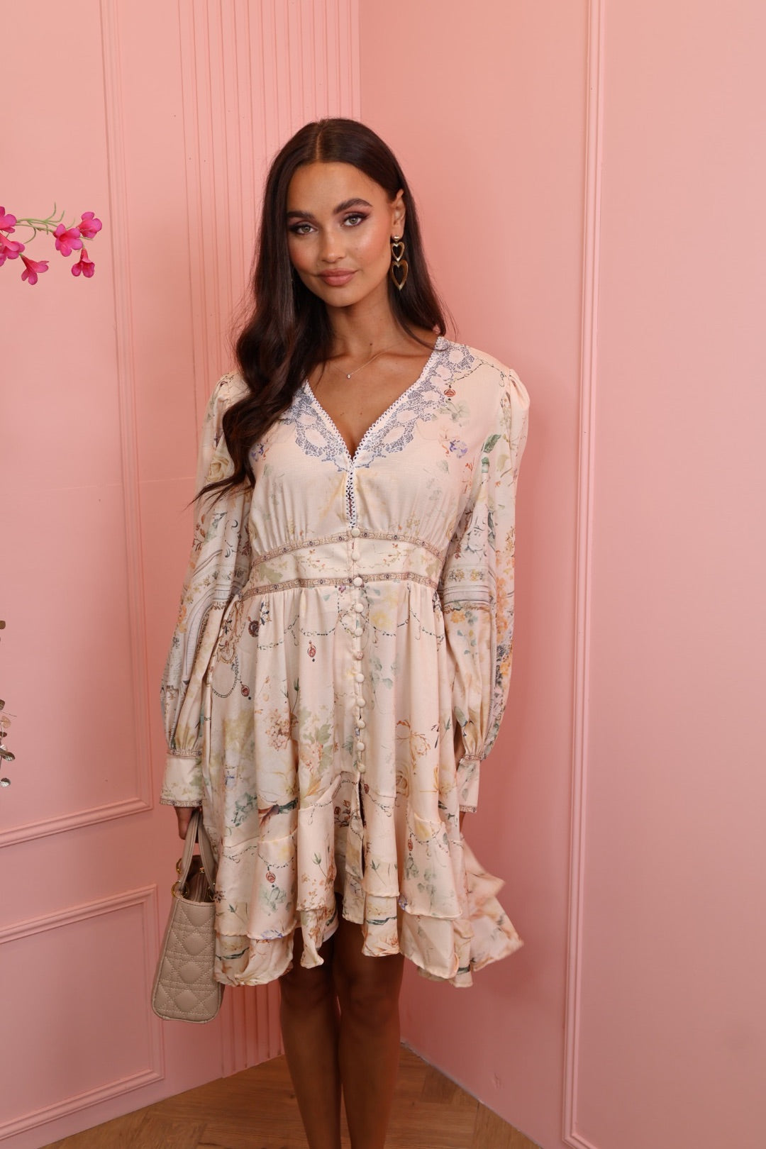 Lieke beige print dress