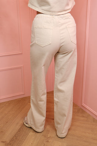 Light beige denim wide leg jeans