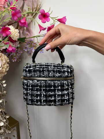 tweed vanity bag black/white