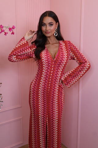 long zig zag dress pink/red