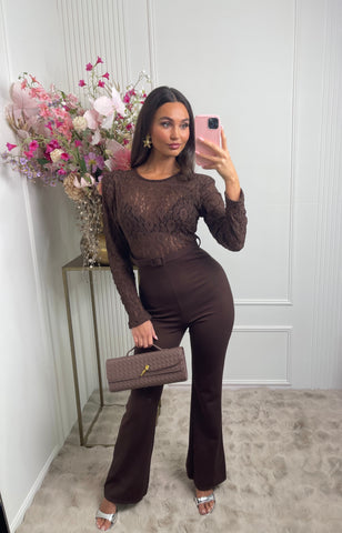 lace jumpsuit brown