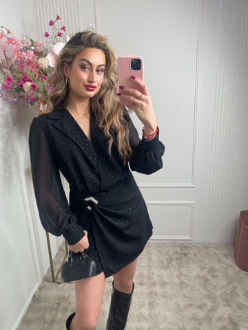 silver detail dots playsuit black