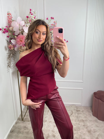 Tessa draped top bordeaux red