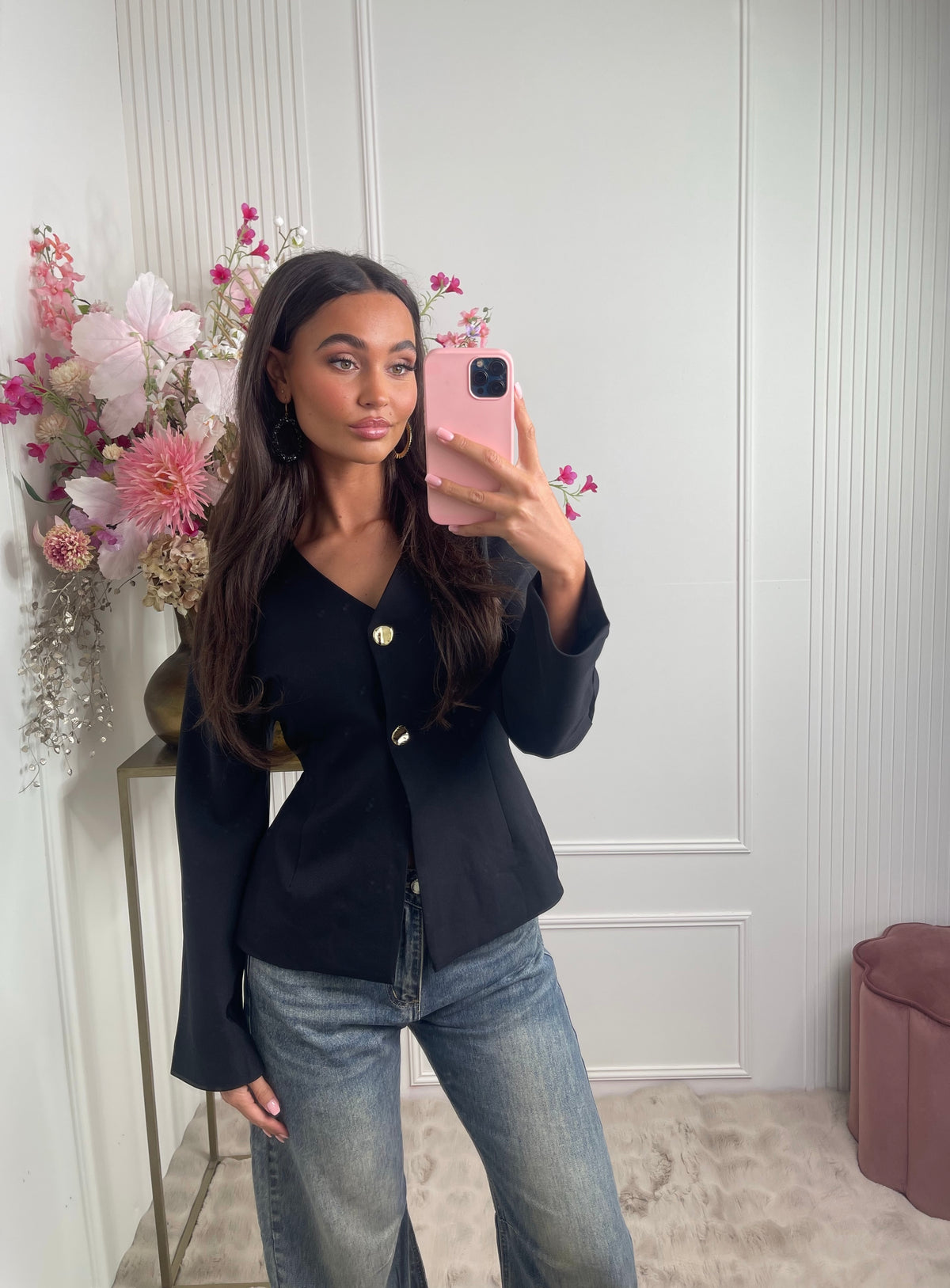 cinched waist blazer black