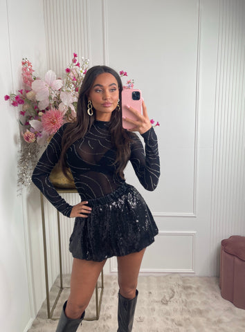 silver sparkle mesh body black