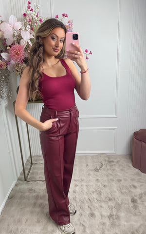 leather pants bordeaux red