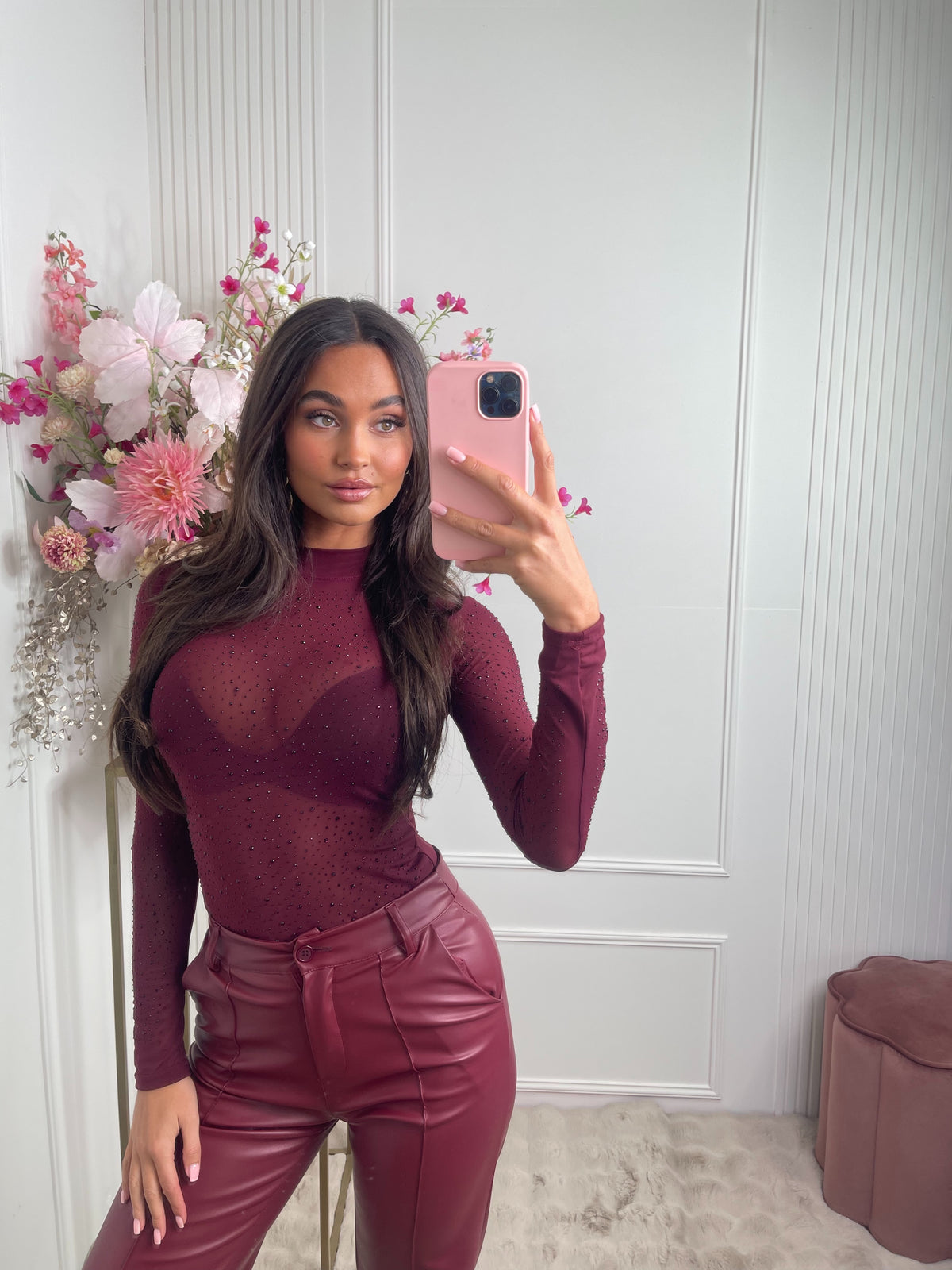 Romy mesh diamonds body bordeaux red