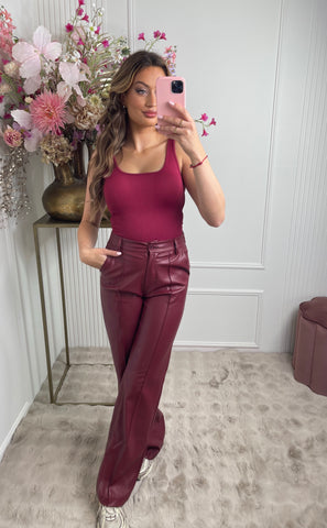 leather pants bordeaux red