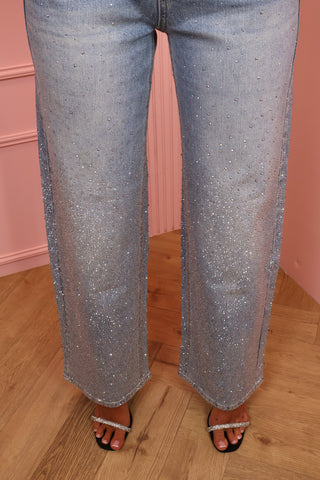 All over glitter denim jeans washed blue