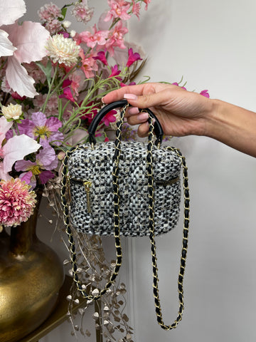 tweed vanity bag white/black