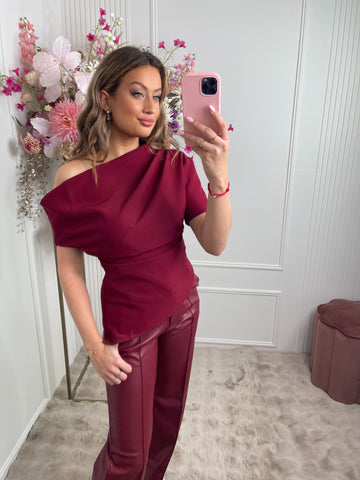Tessa draped top bordeaux red