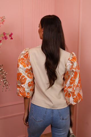 Kelsey print lurex sleeve blazer orange/beige