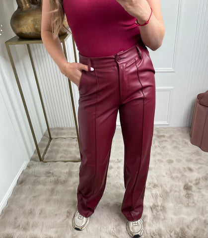 leather pants bordeaux red
